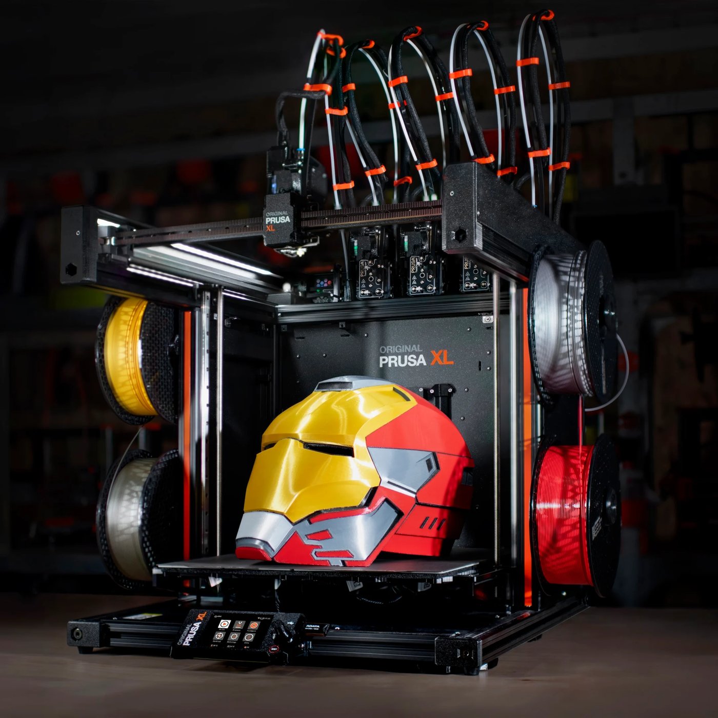 Full-size helmet prop printed in multiple colours on a large-format 3D printer