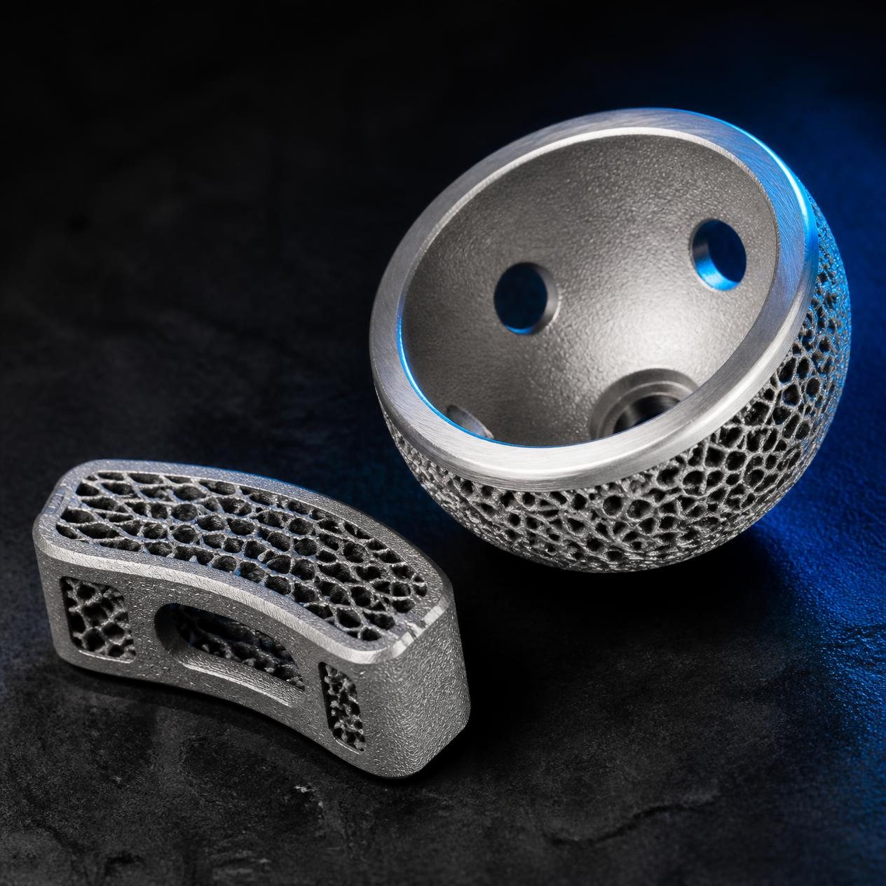 Porous titanium spinal cage and hip cup made by metal 3D printing